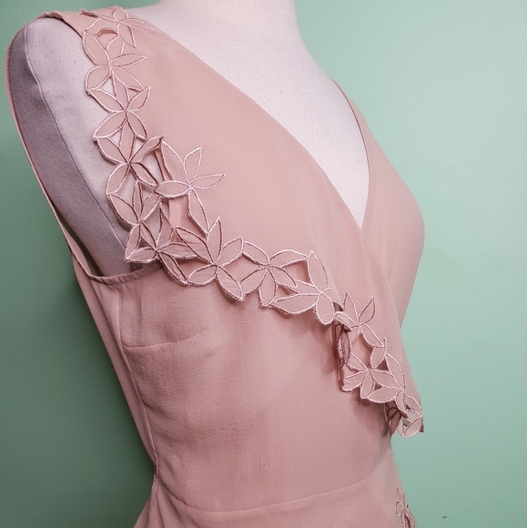 BCBGMAXAZRIA Sleeveless Sheer Blush Wrap Blouse - Picture 3 of 7